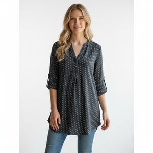 NEW Mix by 41 Hawthorn Roll Tab 3/4 Sleeve Tunic Top Women XL Blue Polka Dot